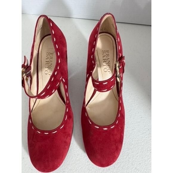 "FRANCO  SARTO" Mary Jane Red Suede Dorothy Oz Wedge Heel Rockabilly Swing - Picture 5 of 16